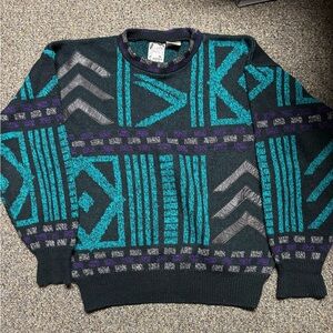 K.Cosa By Gabrielle Geometric Patterned Sweater - Teal and Purple Made in Korea